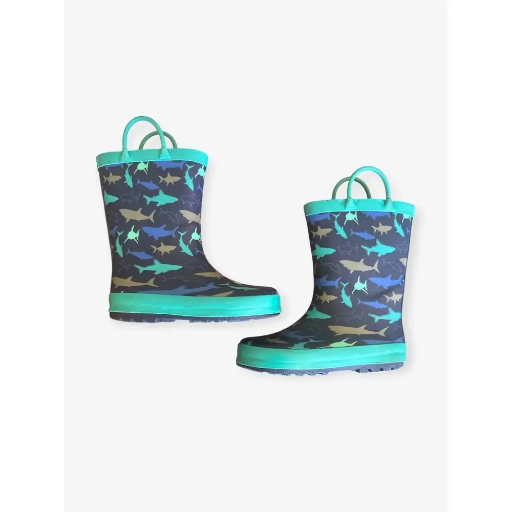 Unbranded Sharks Print Rain Boots with Handles, Toddler Size 11, Blue